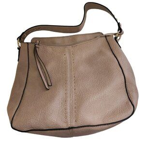 Montana West Beige Pebbled Faux Leather Studded Hobo Bag
